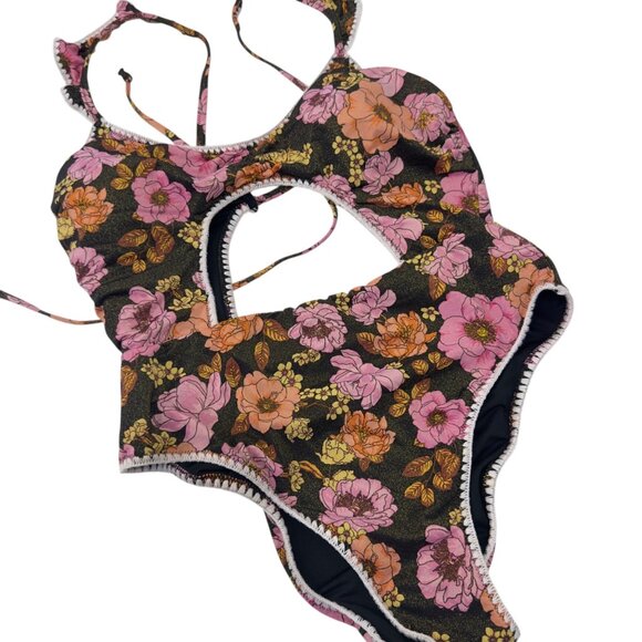 Victorias Secret Women SZ L Boho Floral Cutout Monokini Swimsuit Ruffled Straps - Picture 13 of 15